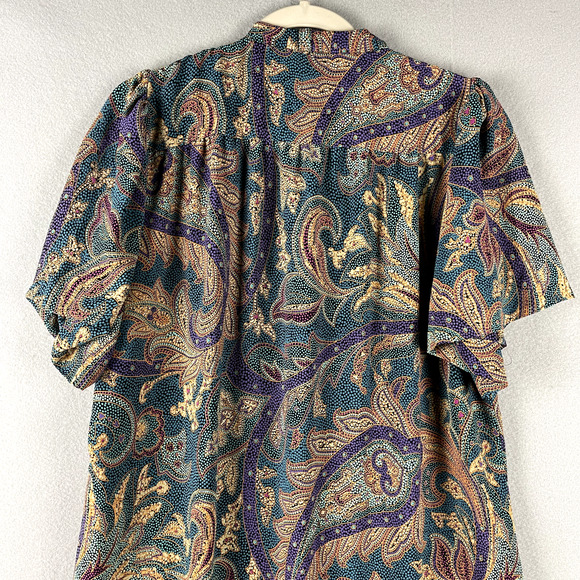 VTG Chez California Paisley Dress Women Large Jewel Tone Pearl Button 70s 80s - Picture 8 of 14